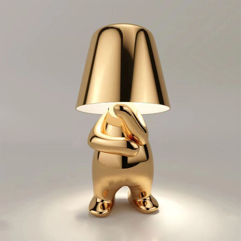 Figurine Table Lamp | Touch Dimmer &amp; Rechargeable Battery | Gold or Silver Finish, Warm Ambient Light for Living Room, Bedroom