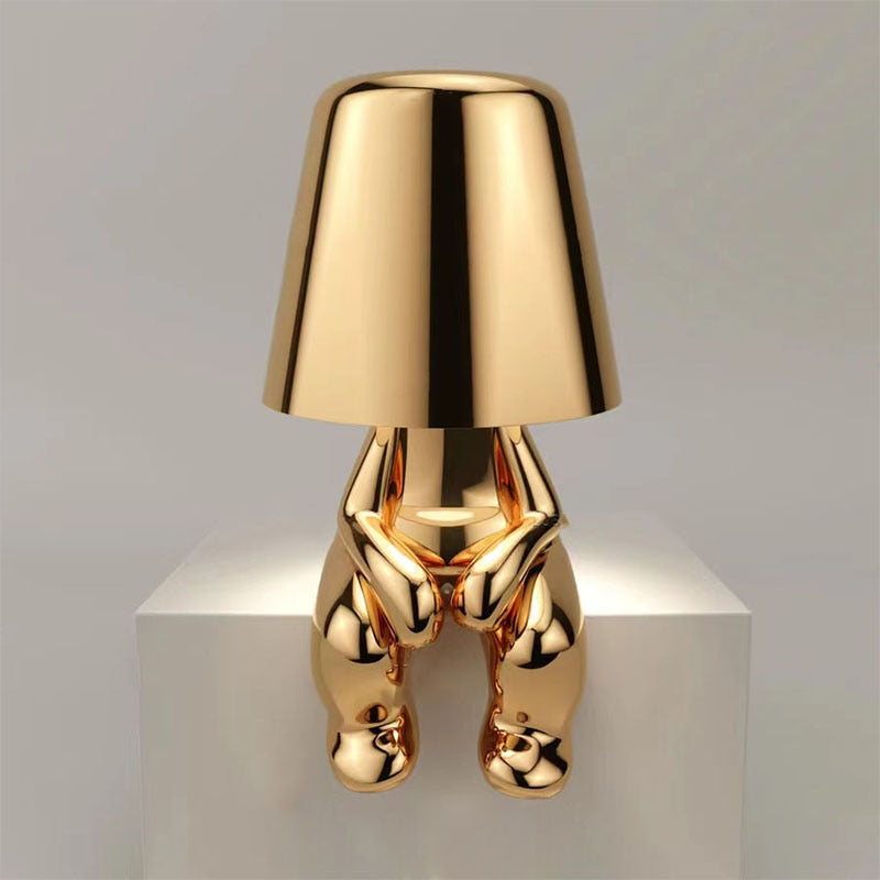 Figurine Table Lamp | Touch Dimmer &amp; Rechargeable Battery | Gold or Silver Finish, Warm Ambient Light for Living Room, Bedroom