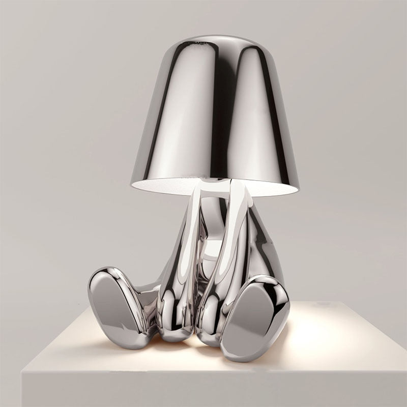 Figurine Table Lamp | Touch Dimmer &amp; Rechargeable Battery | Gold or Silver Finish, Warm Ambient Light for Living Room, Bedroom