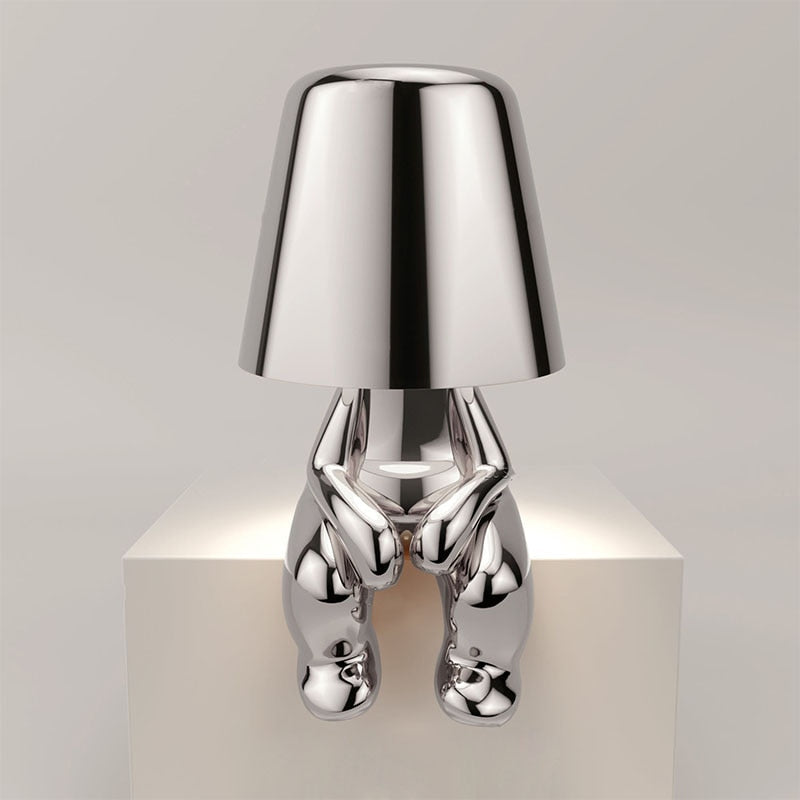 Figurine Table Lamp | Touch Dimmer &amp; Rechargeable Battery | Gold or Silver Finish, Warm Ambient Light for Living Room, Bedroom