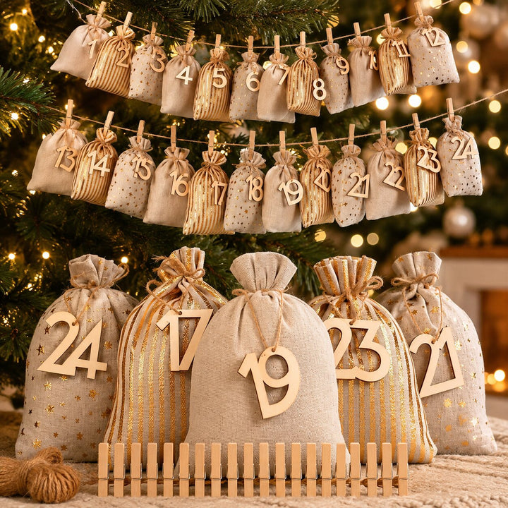Fillable Advent Calendar Sacks 2026 | 24 Numbered Fabric Bags | Reusable Countdown Calendar to Fill Yourself with Gifts and Sweets
