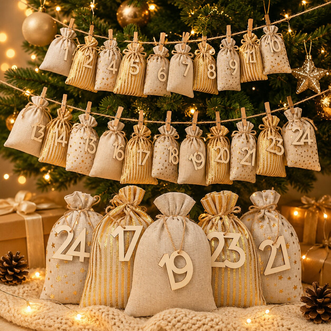 Fillable Advent Calendar Sacks 2026 | 24 Numbered Fabric Bags | Reusable Countdown Calendar to Fill Yourself with Gifts and Sweets