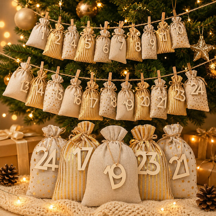 Fillable Advent Calendar Sacks 2026 | 24 Numbered Fabric Bags | Reusable Countdown Calendar to Fill Yourself with Gifts and Sweets