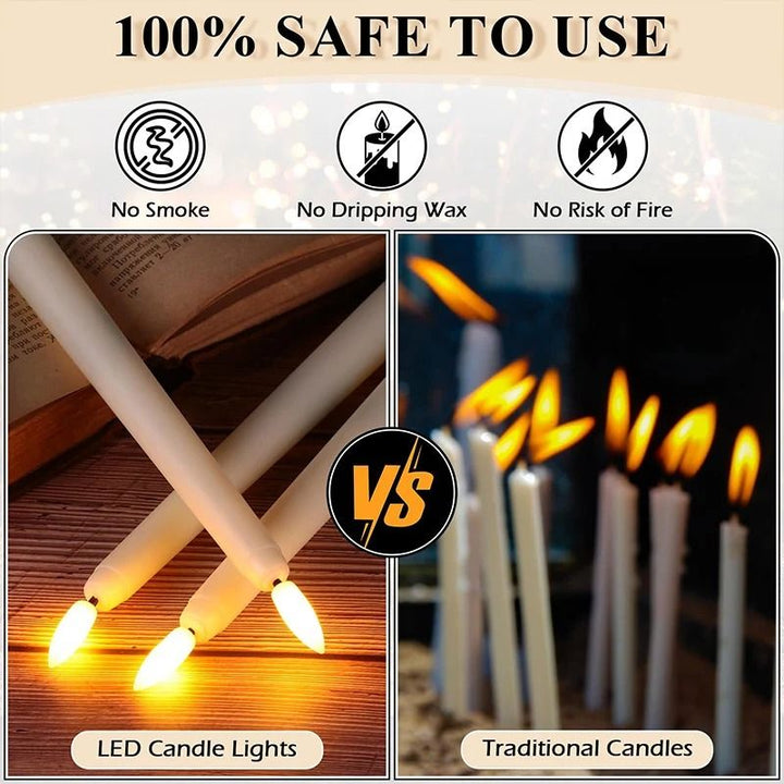 Flameless LED Taper Candles | 12-Piece Set with Realistic Flicker | Battery-Operated, Reusable &amp; Drip-Free Safety