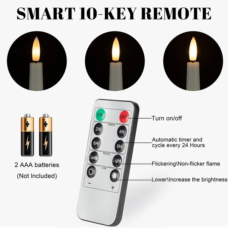 Flameless LED Taper Candles | 12-Piece Set with Realistic Flicker | Battery-Operated, Reusable &amp; Drip-Free Safety