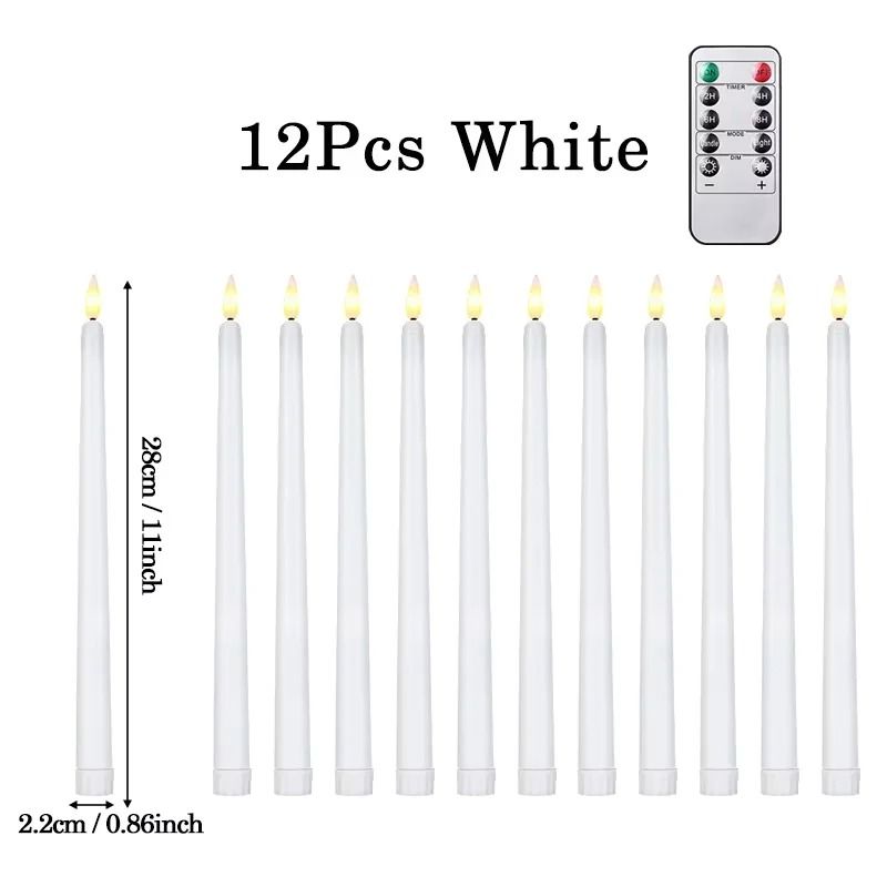 Flameless LED Taper Candles | 12-Piece Set with Realistic Flicker | Battery-Operated, Reusable &amp; Drip-Free Safety