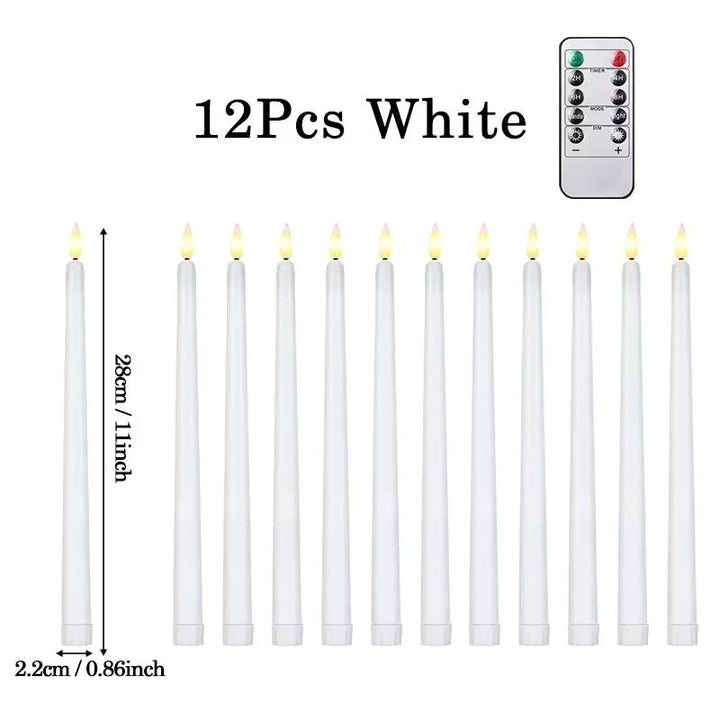 Flameless LED Taper Candles | 12-Piece Set with Realistic Flicker | Battery-Operated, Reusable &amp; Drip-Free Safety
