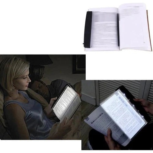 Flat Panel Book Light Acrylic LED | Black Plastic Housing, Battery Powered | Lies Flat on Pages Without Any Glare