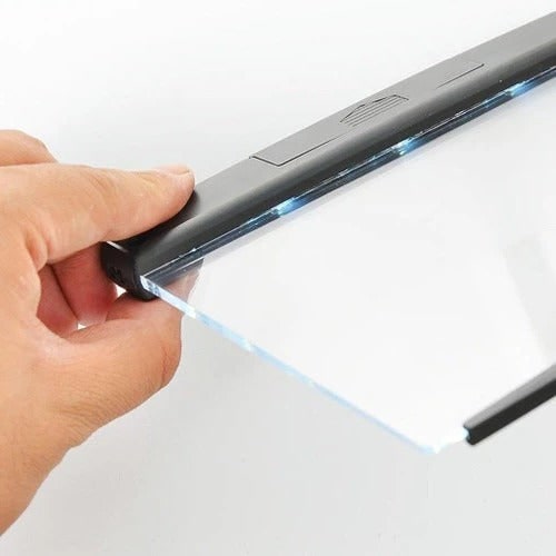 Flat Panel Book Light Acrylic LED | Black Plastic Housing, Battery Powered | Lies Flat on Pages Without Any Glare