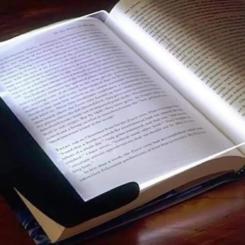Flat Panel Book Light Acrylic LED | Black Plastic Housing, Battery Powered | Lies Flat on Pages Without Any Glare