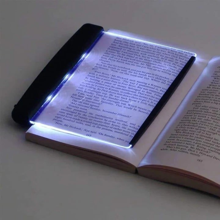 Flat Panel Book Light Acrylic LED | Black Plastic Housing, Battery Powered | Lies Flat on Pages Without Any Glare