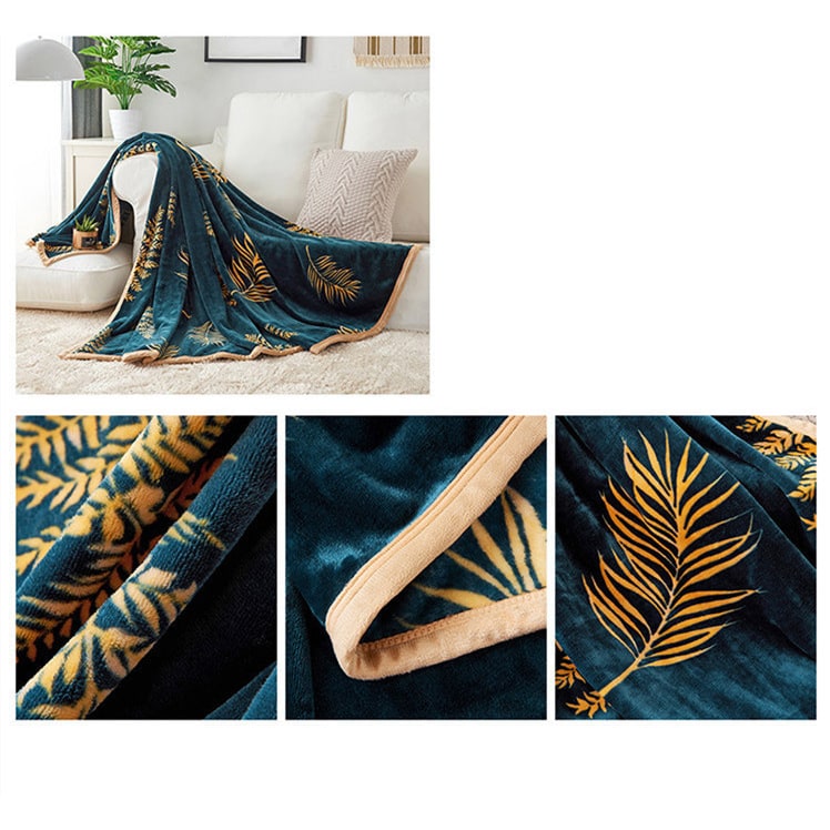 Fleece Throw Blanket Polyester Flannel 120x200cm | Green Botanical Leaf Print, 380gsm | Soft Plush Warmth for Sofa &amp; Bed