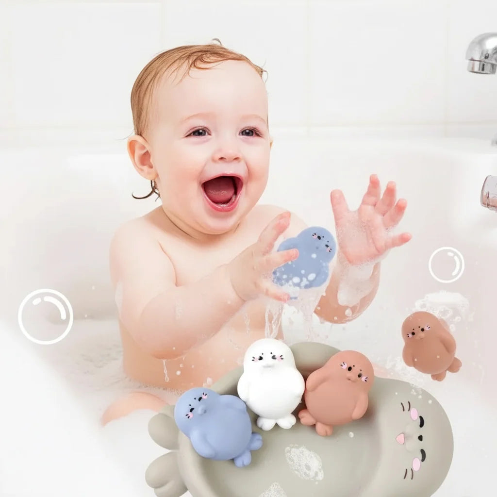 Floating Bath Toy Set Animal Hippo Otter Multicolour with Sealed Design
