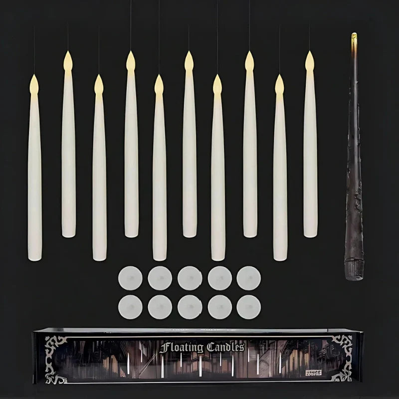 Floating LED Candle Set | Wand Remote Control, Flameless Design | Safe Mess-Free Ambient Lighting for Parties &amp; Décor
