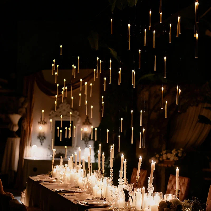 Floating LED Candle Set | Wand Remote Control, Flameless Design | Safe Mess-Free Ambient Lighting for Parties & Décor