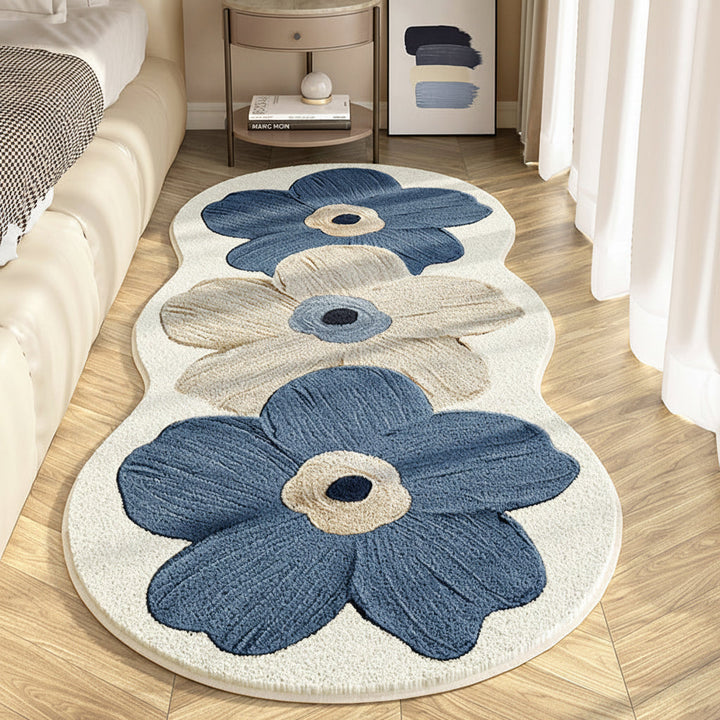 Floral Area Rug Irregular Wavy Edge Blended Fabric with Non-Slip Backing