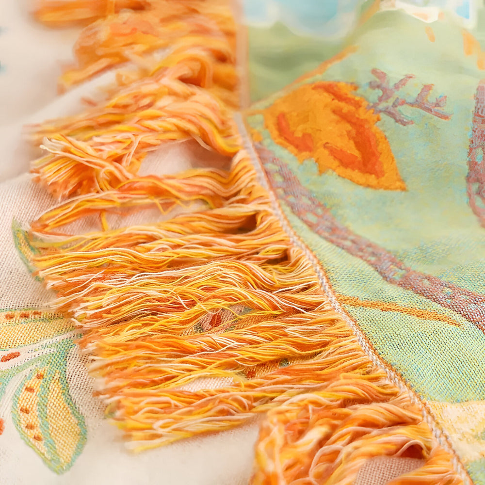 Floral Boho Blanket Throw Woven Cotton Fabric | Fringe Trim Design | Cosy Layer for Sofa, Bed, Picnic and Outdoor Use