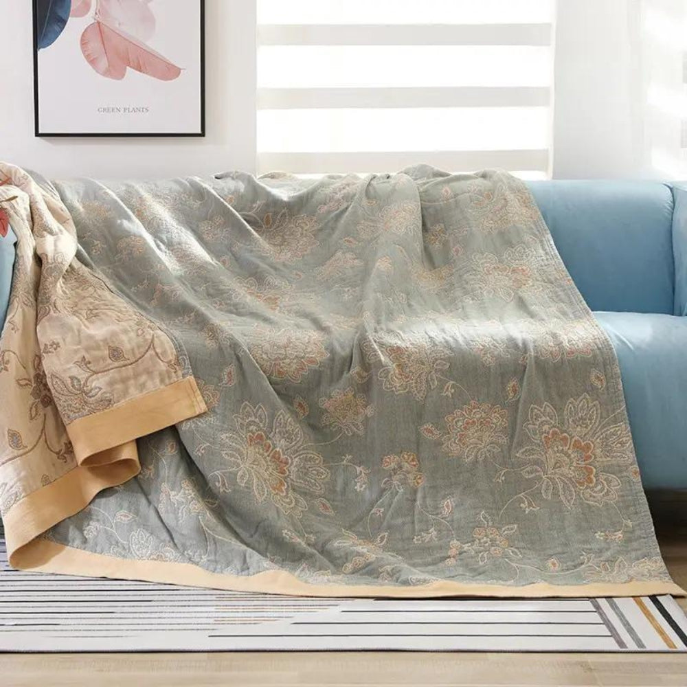Floral Jacquard Blanket | Lightweight All-Season Throw | Breathable, Machine Washable Cover for Bed, Sofa or Lounge