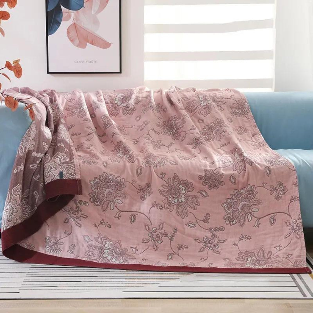 Floral Jacquard Blanket | Lightweight All-Season Throw | Breathable, Machine Washable Cover for Bed, Sofa or Lounge