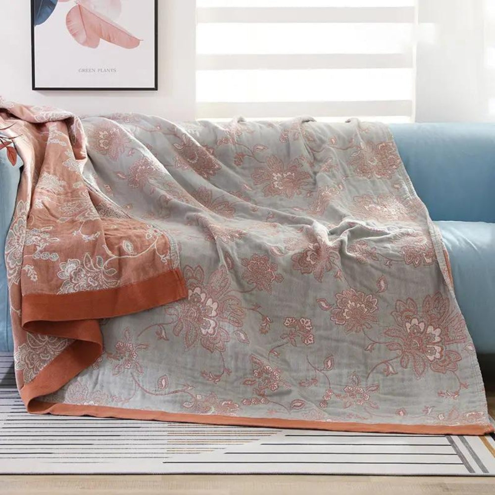 Floral Jacquard Blanket | Lightweight All-Season Throw | Breathable, Machine Washable Cover for Bed, Sofa or Lounge