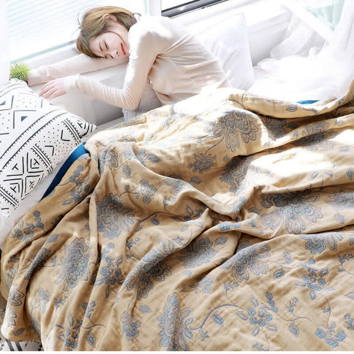 Floral Jacquard Blanket | Lightweight All-Season Throw | Breathable, Machine Washable Cover for Bed, Sofa or Lounge