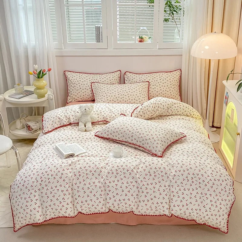 Floral Print Bedding Set | Duvet Cover, Bed Sheet & Pillowcases | Machine Washable Woven Fabric, 4 Sizes, 6 Colours