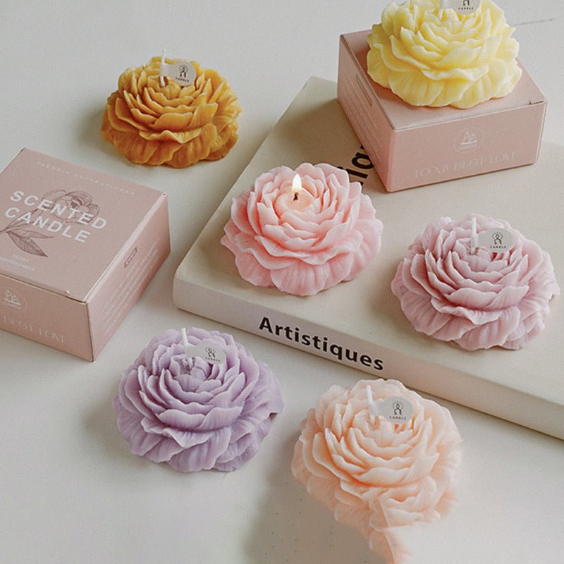 Floral Wax Candle Set | Peony Shaped In Assorted Scents