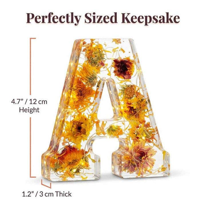 Flower Letter Lamp Resin | Real Dried Flowers &amp; LED Night Light | Personalised Initial Keepsake That Never Fades