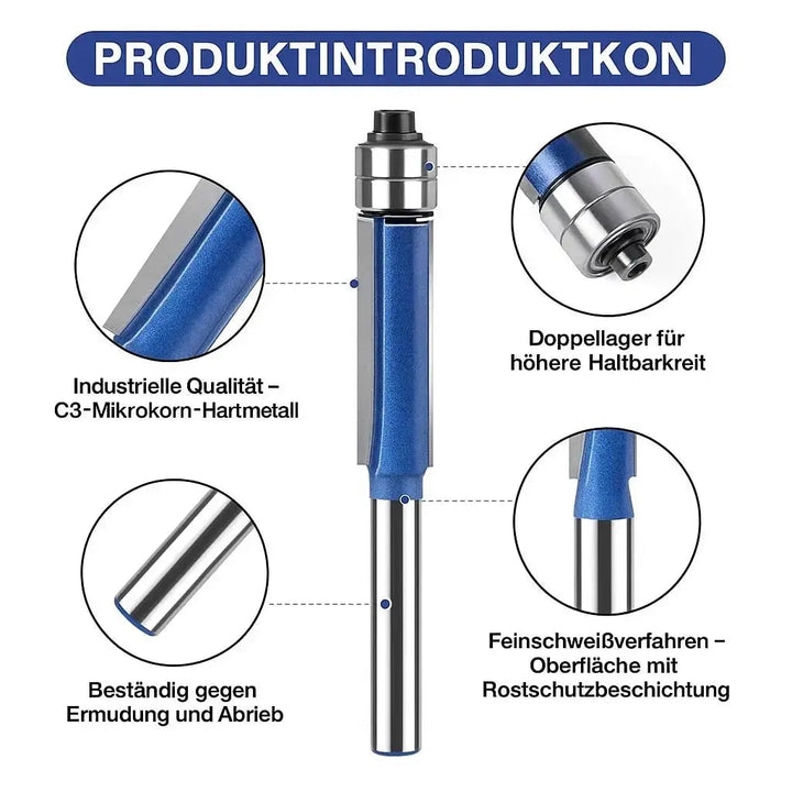 Flush Trim Router Bit Set Carbide 0.6 cm Shank with Double Bearing Guide