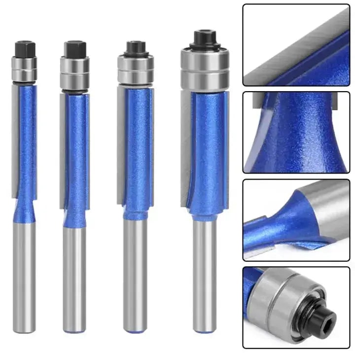 Flush Trim Router Bit Set Carbide 0.6 cm Shank with Double Bearing Guide