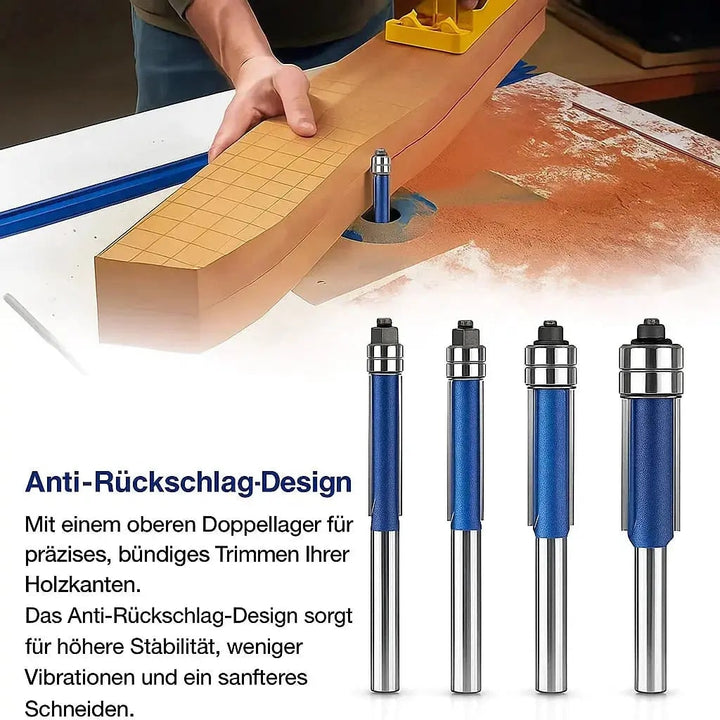 Flush Trim Router Bit Set Carbide 0.6 cm Shank with Double Bearing Guide