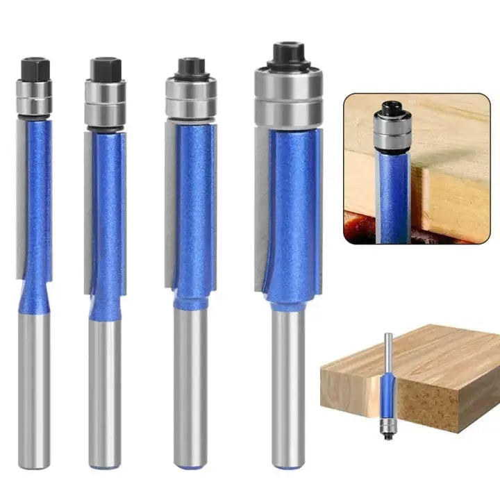 Flush Trim Router Bit Set Carbide 0.6 cm Shank with Double Bearing Guide