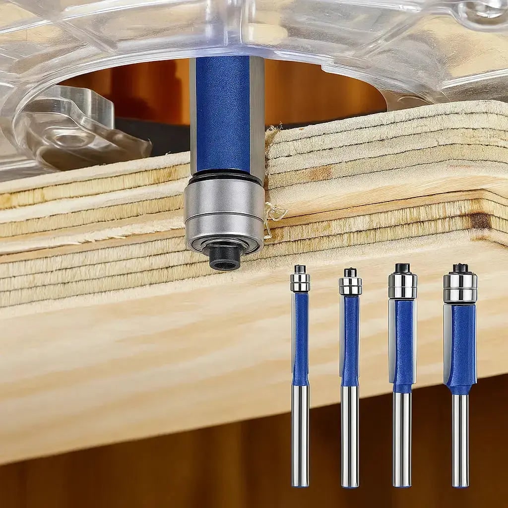 Flush Trim Router Bit Set Carbide 0.6 cm Shank with Double Bearing Guide