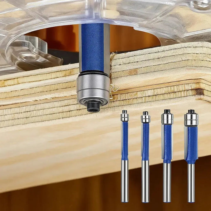 Flush Trim Router Bit Set Carbide 0.6 cm Shank with Double Bearing Guide