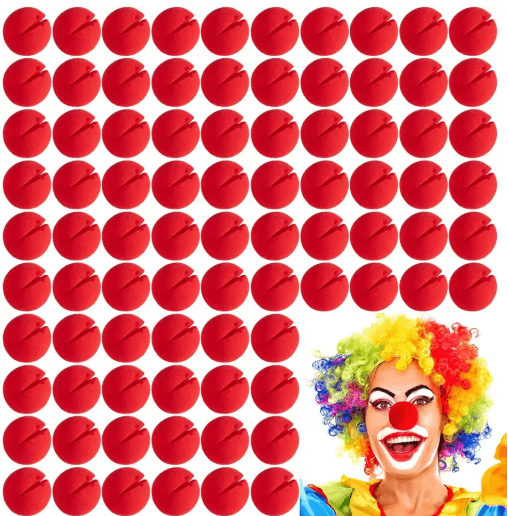 Foam Clown Nose Costume Prop | 1 to 100-Piece Bulk Packs | Soft Reusable Sponge for Parties, Halloween &amp; Circus Shows