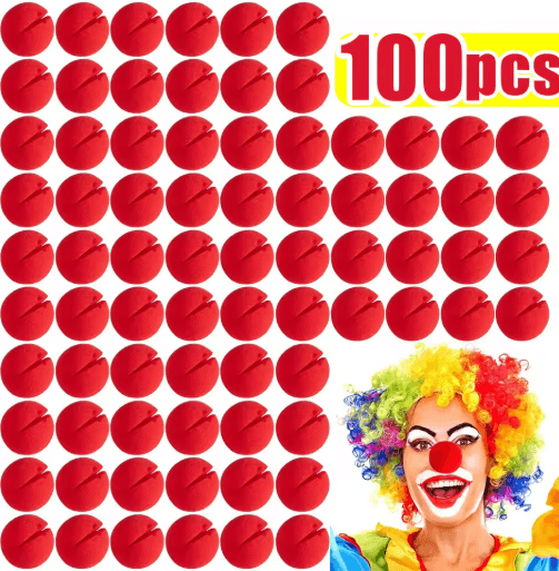 Foam Clown Nose Costume Prop | 1 to 100-Piece Bulk Packs | Soft Reusable Sponge for Parties, Halloween &amp; Circus Shows