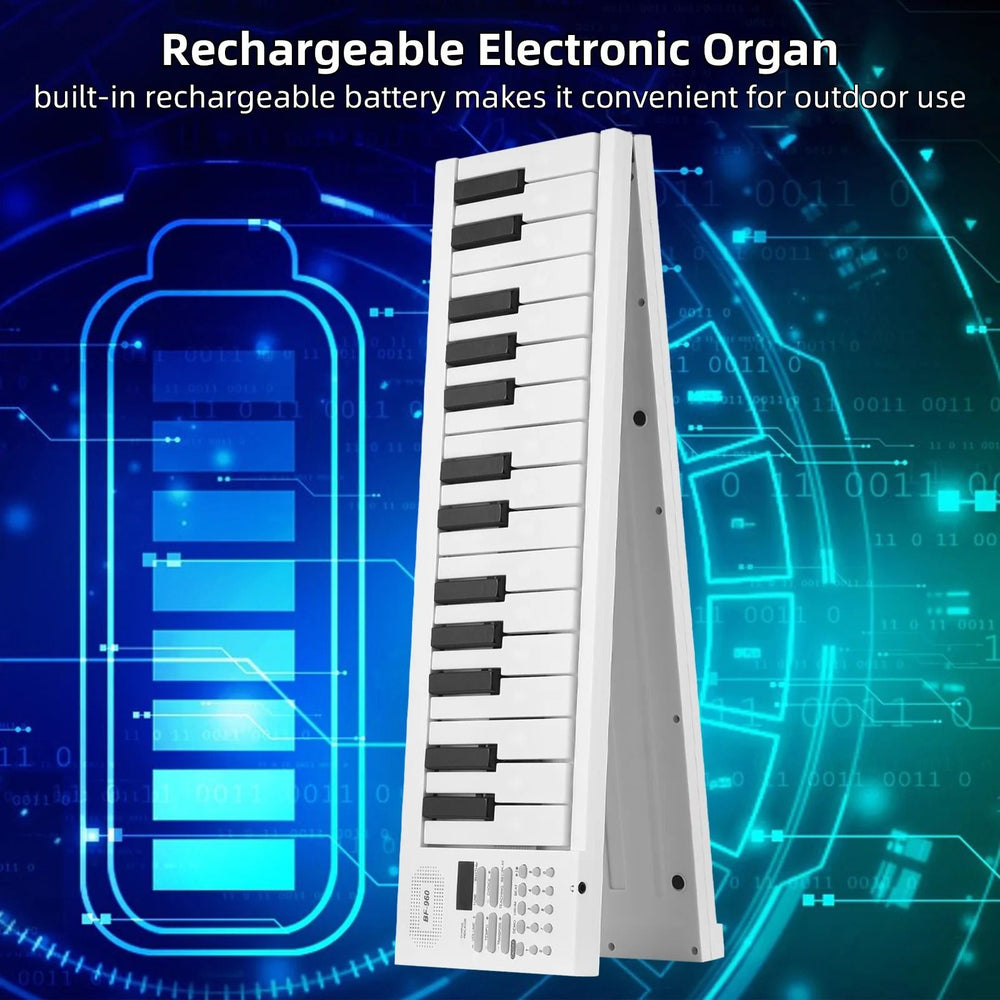 Foldable Electronic Piano 61 Keys | LED Display with Rhythm & Demo Modes | Built-In Rechargeable Battery for Portable Play