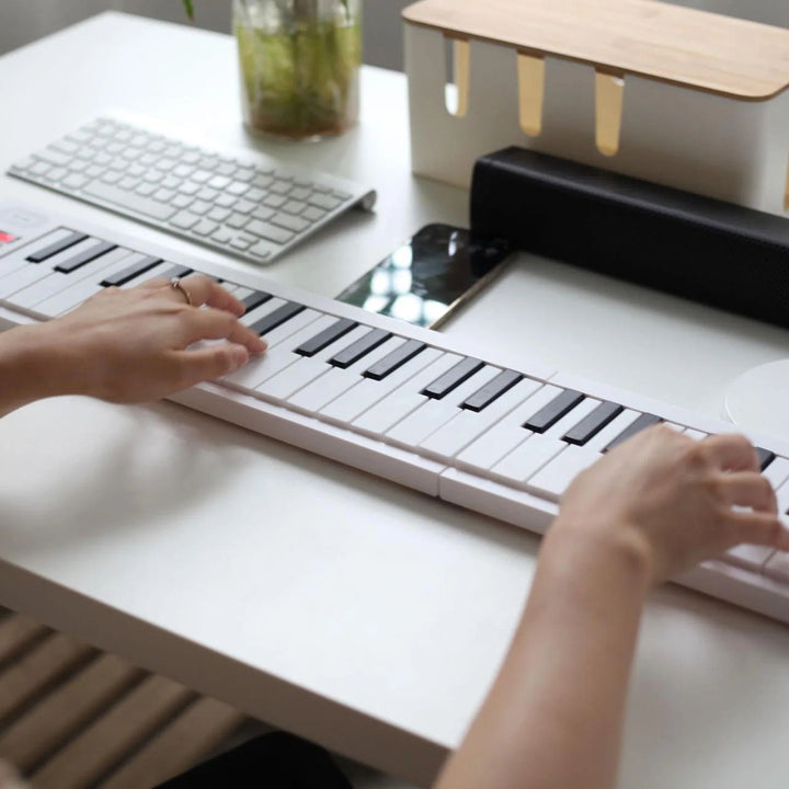 Foldable Electronic Piano 61 Keys | LED Display with Rhythm &amp; Demo Modes | Built-In Rechargeable Battery for Portable Play