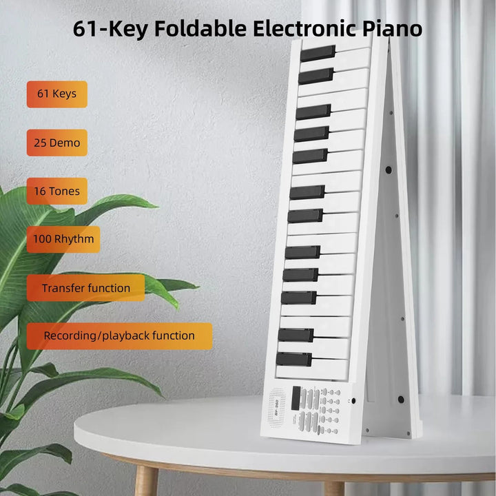 Foldable Electronic Piano 61 Keys | LED Display with Rhythm &amp; Demo Modes | Built-In Rechargeable Battery for Portable Play