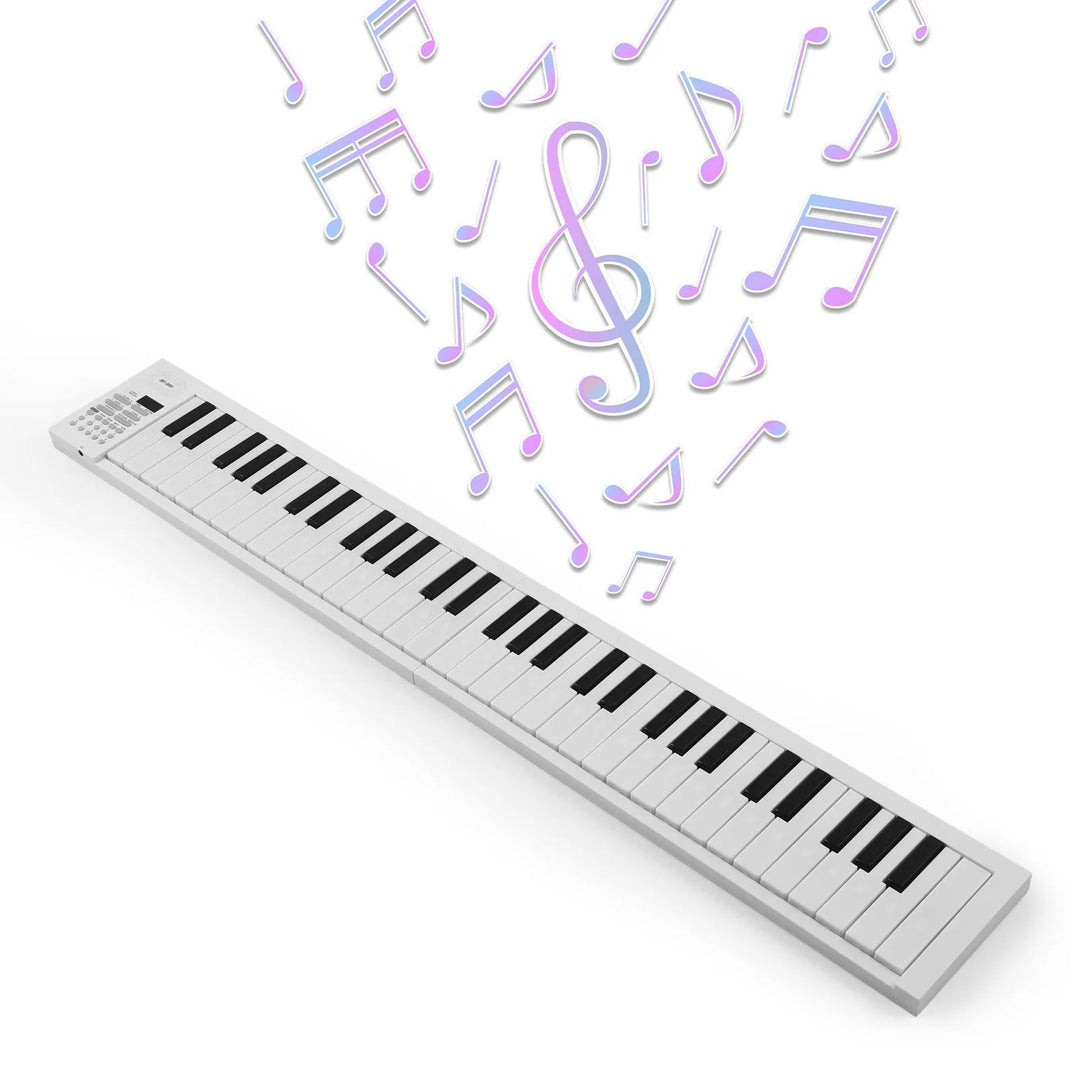 Foldable Electronic Piano 61 Keys | LED Display with Rhythm & Demo Modes | Built-In Rechargeable Battery for Portable Play