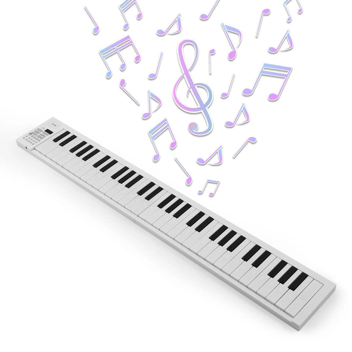 Foldable Electronic Piano 61 Keys | LED Display with Rhythm &amp; Demo Modes | Built-In Rechargeable Battery for Portable Play