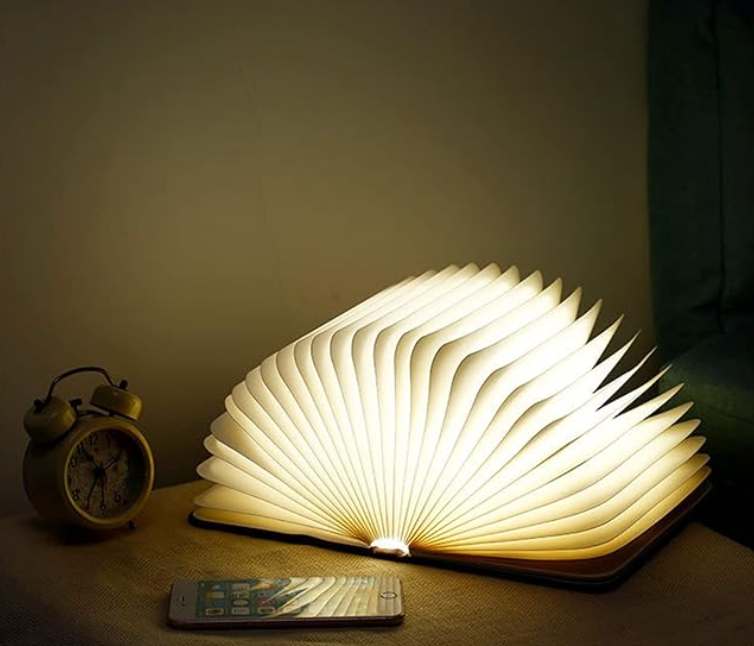 Foldable LED Book Lamp | Wireless & Rechargeable, Folds Flat Like a Book | Warm White Ambient Light for Bedside or Shelf