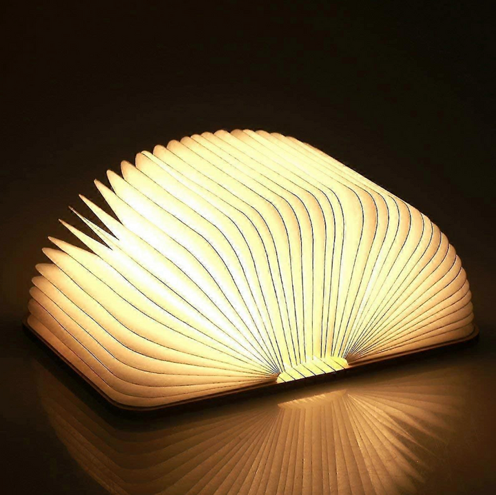 Foldable LED Book Lamp | Wireless &amp; Rechargeable, Folds Flat Like a Book | Warm White Ambient Light for Bedside or Shelf