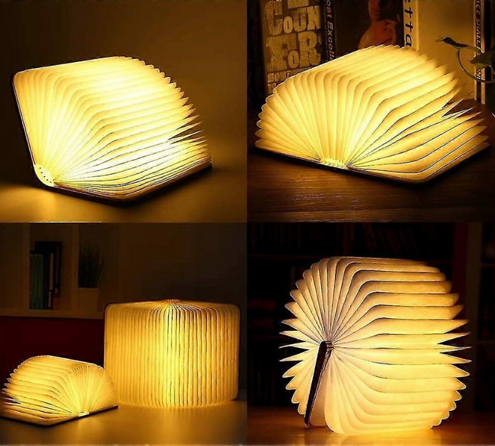 Foldable LED Book Lamp | Wireless &amp; Rechargeable, Folds Flat Like a Book | Warm White Ambient Light for Bedside or Shelf