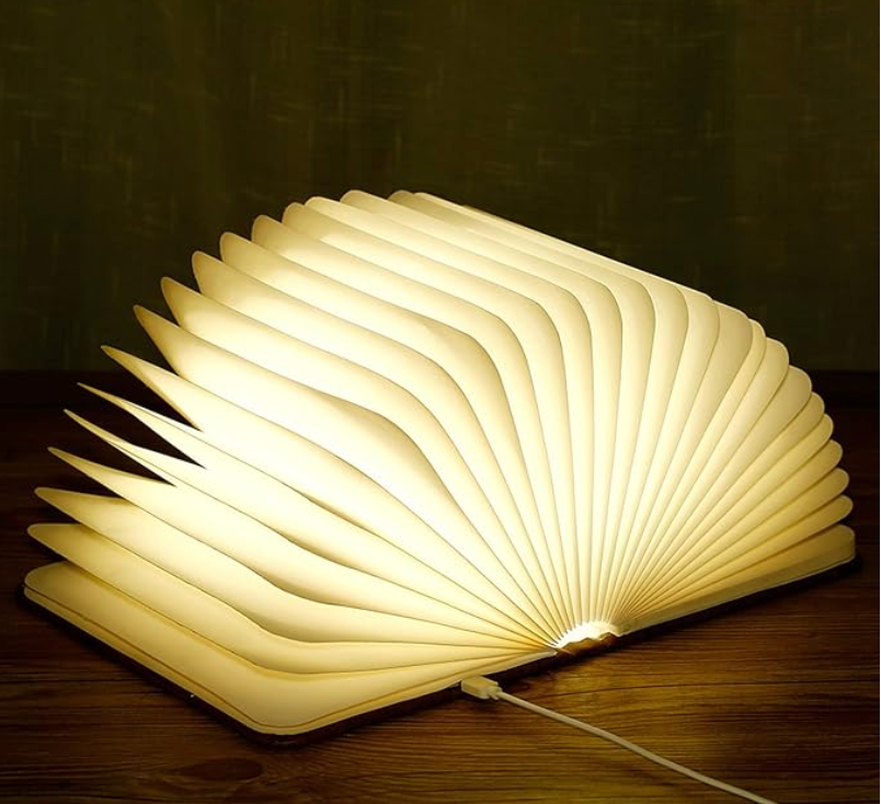 Foldable LED Book Lamp | Wireless & Rechargeable, Folds Flat Like a Book | Warm White Ambient Light for Bedside or Shelf