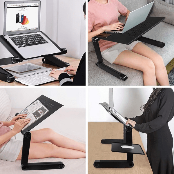 Foldable Laptop Desk Stand, 360° Rotating Legs | Fits 7-21 Inch Devices, Height 4-49 cm | Side Tray, Holds up to 20 kg
