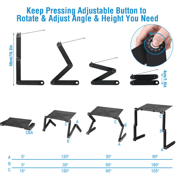 Foldable Laptop Desk Stand, 360° Rotating Legs | Fits 7-21 Inch Devices, Height 4-49 cm | Side Tray, Holds up to 20 kg