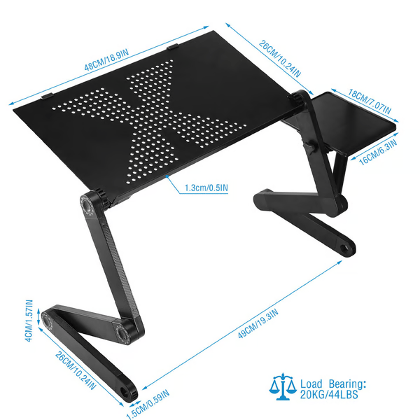 Foldable Laptop Desk Stand, 360° Rotating Legs | Fits 7-21 Inch Devices, Height 4-49 cm | Side Tray, Holds up to 20 kg