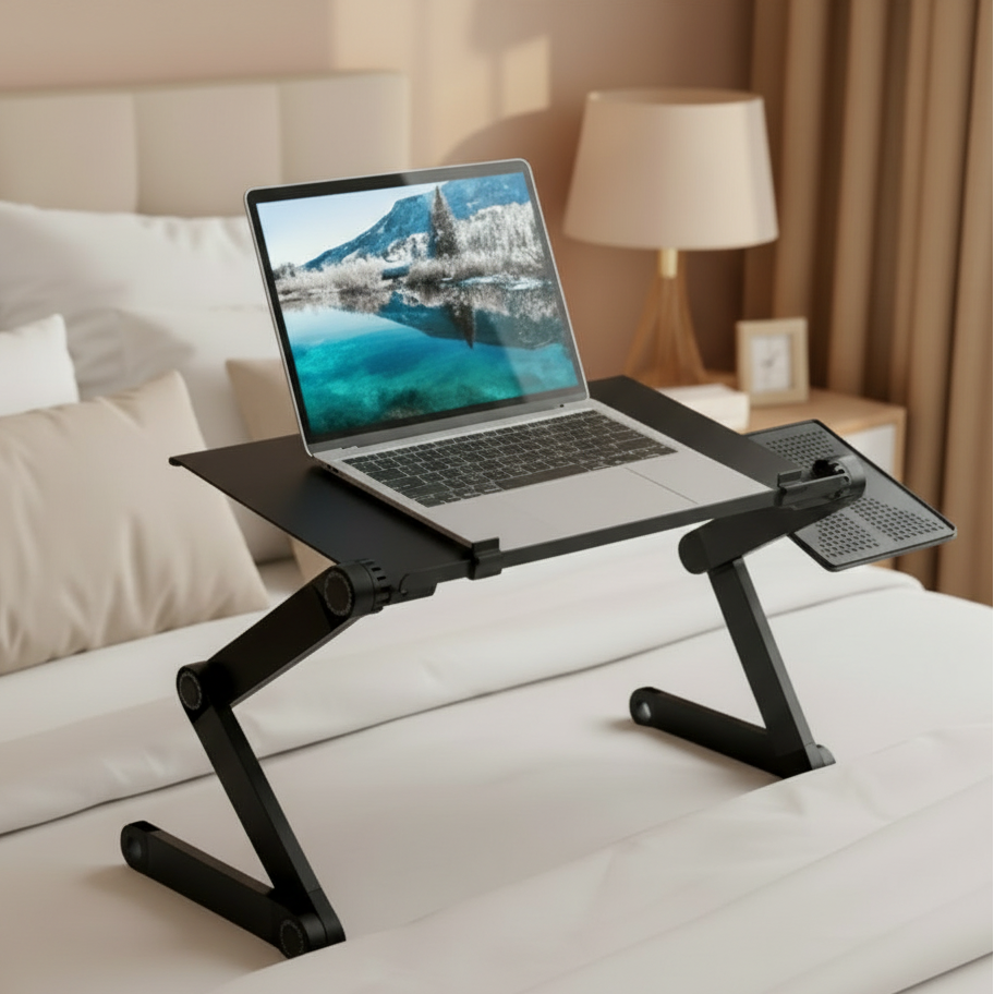 Foldable Laptop Desk Stand, 360° Rotating Legs | Fits 7-21 Inch Devices, Height 4-49 cm | Side Tray, Holds up to 20 kg