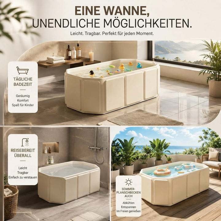 Folding Baby Bath Tub Plastic | Non-Slip Base | Compact Fold for Easy Storage, Travel and Lightweight for Small Bathrooms